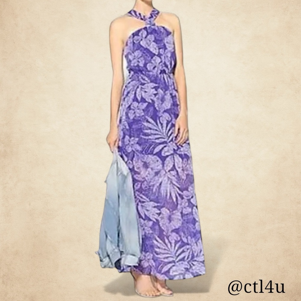 Sabine Purple Tropical Maxi Dress L | Y2K Resort Vacay Beach Boho Chic